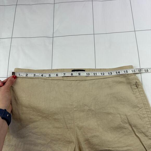 Theory Basic Pull On Pants Womens 12 Khaki Organic Crunch Wash Linen Crop Ankle - Picture 7 of 12